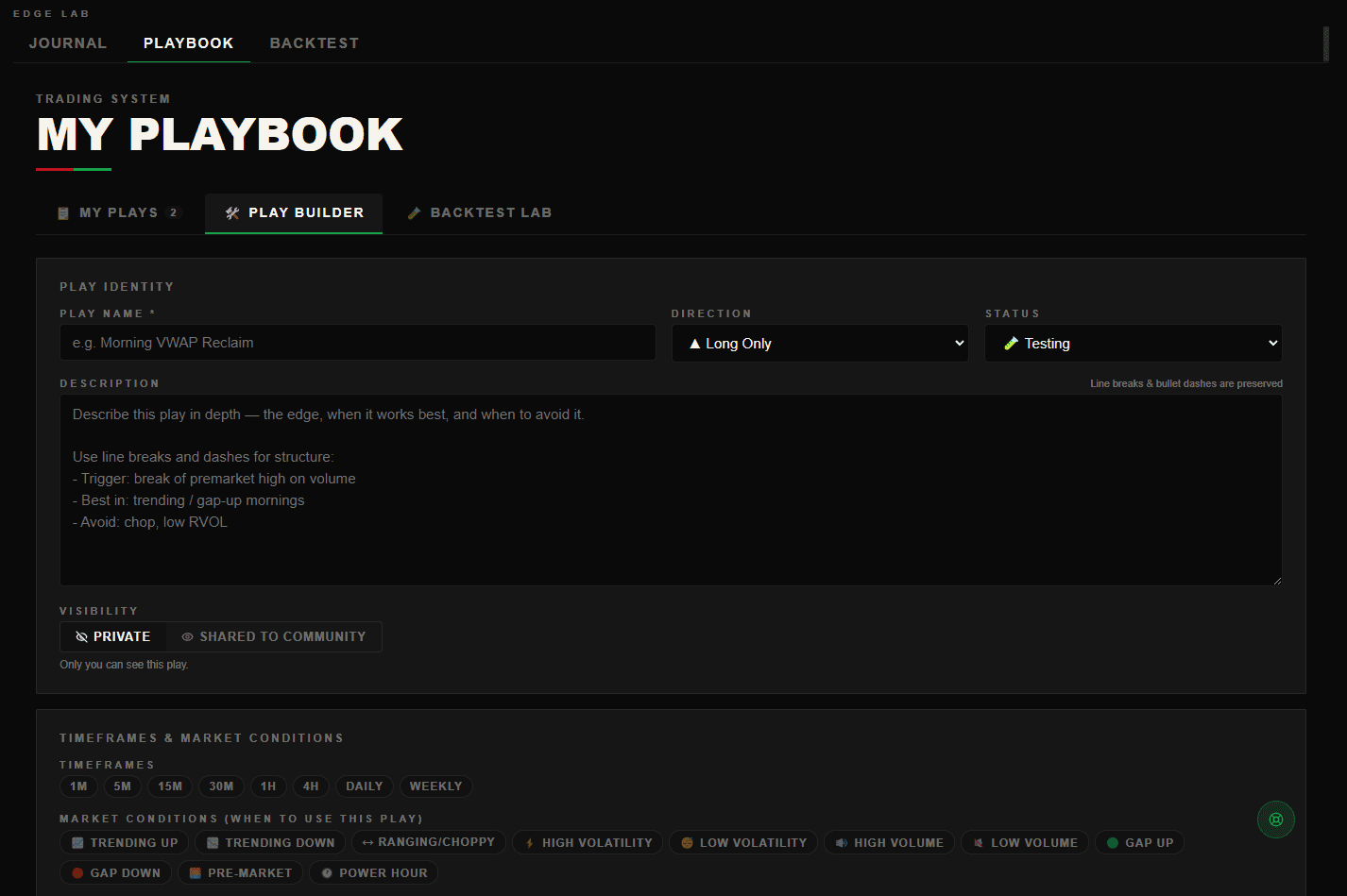 Playbook Builder — building a play inside Edge Lab